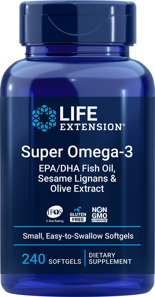 Super Omega 3 EPA DHA with Sesame Lignans Olive Extract 240 easy to swallow softgels