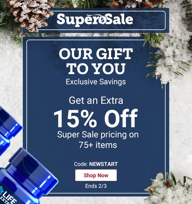 Super Sale. Our gift to you. Exclusive Savings. Get an Extra 15% Off Super Sale Pricing on 75+ items. Code: NEWSTART. Shop Now. Ends 2/3.