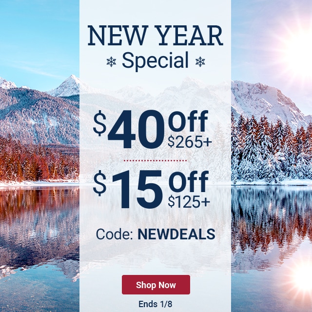 NEW YEAR SPECIAL. $40 off $265+. $15 off $125+. Code: NEWDEALS. Shop Now. Ends 1/8