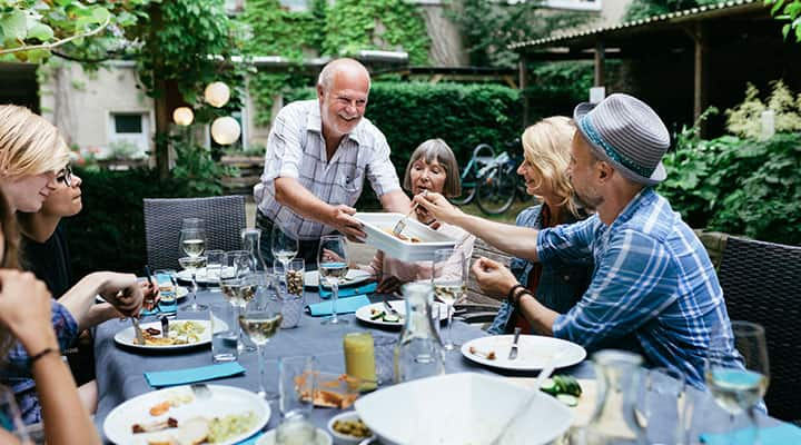 Friends and family eating a well-balanced diet