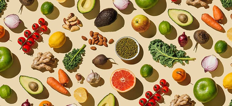 A variety of fresh fruits and vegetables