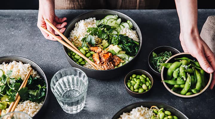 Woman eating a balanced meal