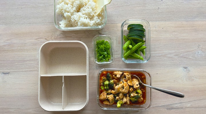 Cooked chicken is a delicious protein for a bento box