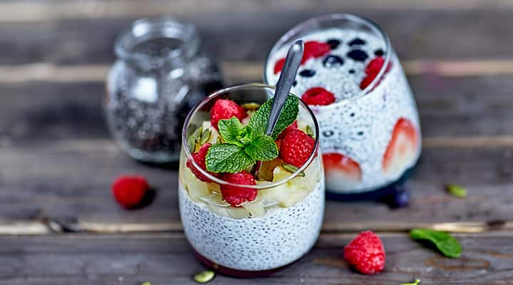 Milk and chia seeds make a fiber and protein-filled pudding