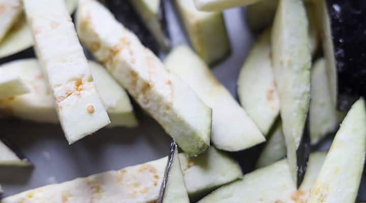 Toss your eggplant in cornstarch before cooking