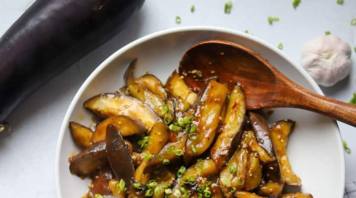 This eggplant recipe has a sweet and spicy garlic sauce