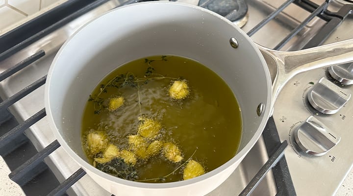 Garlic-infused olive oil can be stored at room temperature for a month