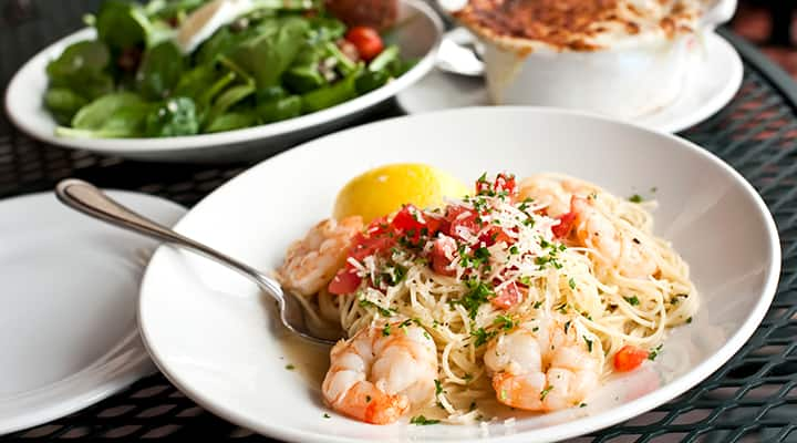 Lemon shrimp are tasty over noodles