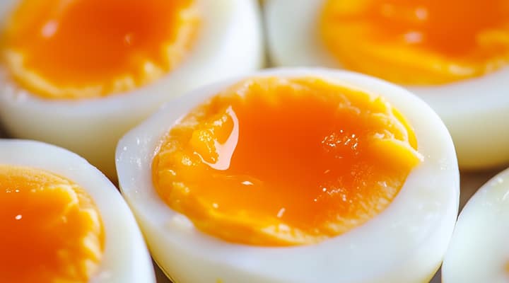 Soft-boiled eggs take about half as long as hard-boiled