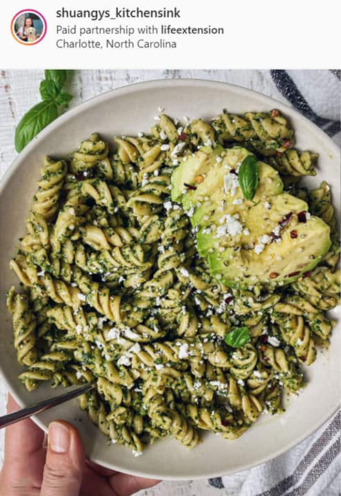 Pasta dish made freshly with EVOO pesto