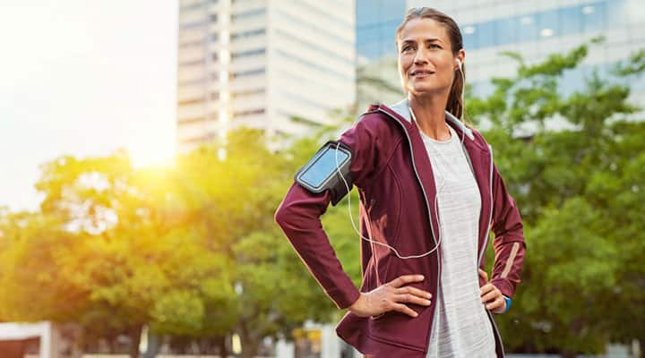 Woman running boosted by supplements for whole body health