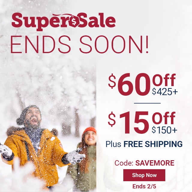 Super Sale Extended! $60 off $425. $15 off $150. Plus Free Shipping. Code: SAVEMORE. Shop Now. Ends 2/5.