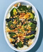 Broccoli, Kale, and Cauliflower Gratin in a white bowl