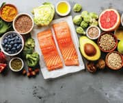 Different omega rich foods spread out on a table