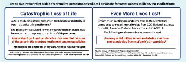 Two PowerPoint slides on metformin and overall mortality