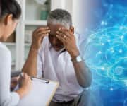 Older man talking with physician about his concern about Alzheimer’s disease