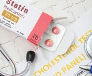 Box of statin medication that for one-third patients still maintain high triglyceride levels