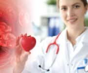 Physician holding stress ball in the shape of heart that can be supported