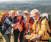 Group of senior hikers taking selfie using vinpocetine for better brain and nervous system health