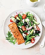 Plate of salmon and salad a part of Mediterranean diet linked with lowered cardiac risk