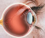 Scientific cross-section of eye with overlay of anatomy