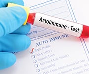 Blood vial with label reading ‘autoimmune test’ for an antinuclear antibody test