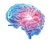 Brain having red focus area with decreased cognitive performance