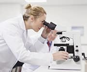 Researcher looking through microscope for carnosine and its impact