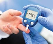 Nurse testing the fasting blood sugar levels in patient