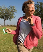 Woman running and benefiting from anti-fatigue effect