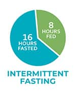 Pie chart of 16 hours fasted versus 8 hours fed for intermittent fasting