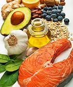 Spread of fish, grains, and vegetables that are a part of the Mediterranean diet