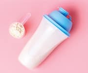 Bottle and portion of protein powder